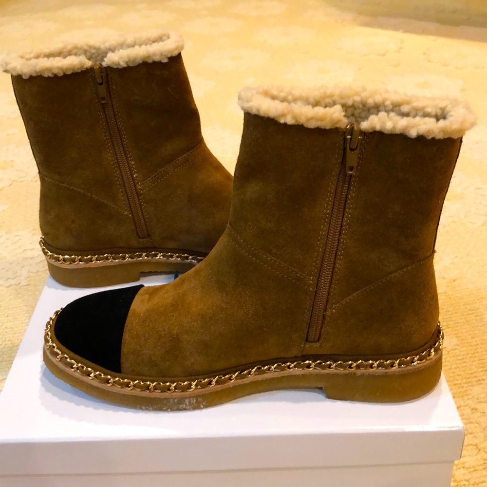 Camel shearling booties. Never worn